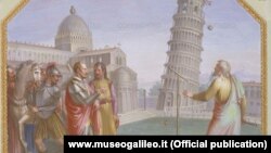 Galileo Galilei əyilmiş Pisa qülləsində təcrübələr edir. Rəssam Luigi Catani (1762-1840).