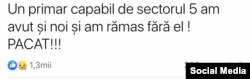 Una dintre postările laudative la adresa lui C.P. Piedone de pre grupul de Facebook „Esti din Sectorul 5”.