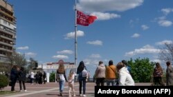 Радянський прапор а в Мелітополі, 1 травня 2022 року