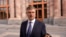Armenia - Oleg Belozerov, chief executive of Russian Railways, speaks to journalists after meeting with Prime Minister Nikol Pashinian, Yerevan, October 14, 2026. 