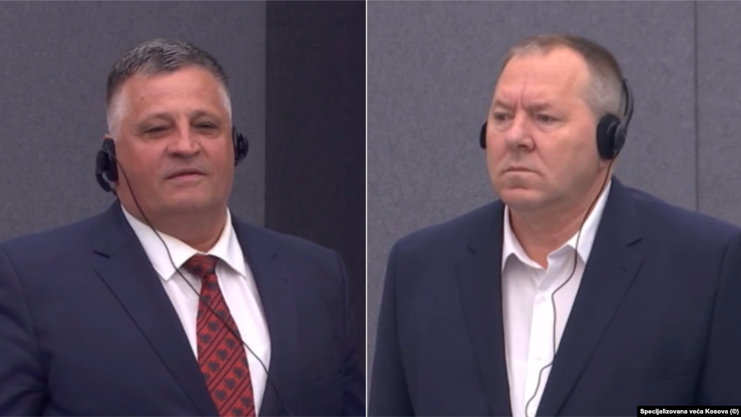 Nasim Haradinaj (left) and Hysni Gucati (right) appear at the Specialist Chambers in The Hague in May 2022. (combo photo)