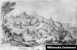 Kijevo-pečerska lavra, Abraham van Westerfeld, 1651. Crtež je nastao točno 600 godina nakon osnutka samostana u špiljama na brdima iznad Kijeva.