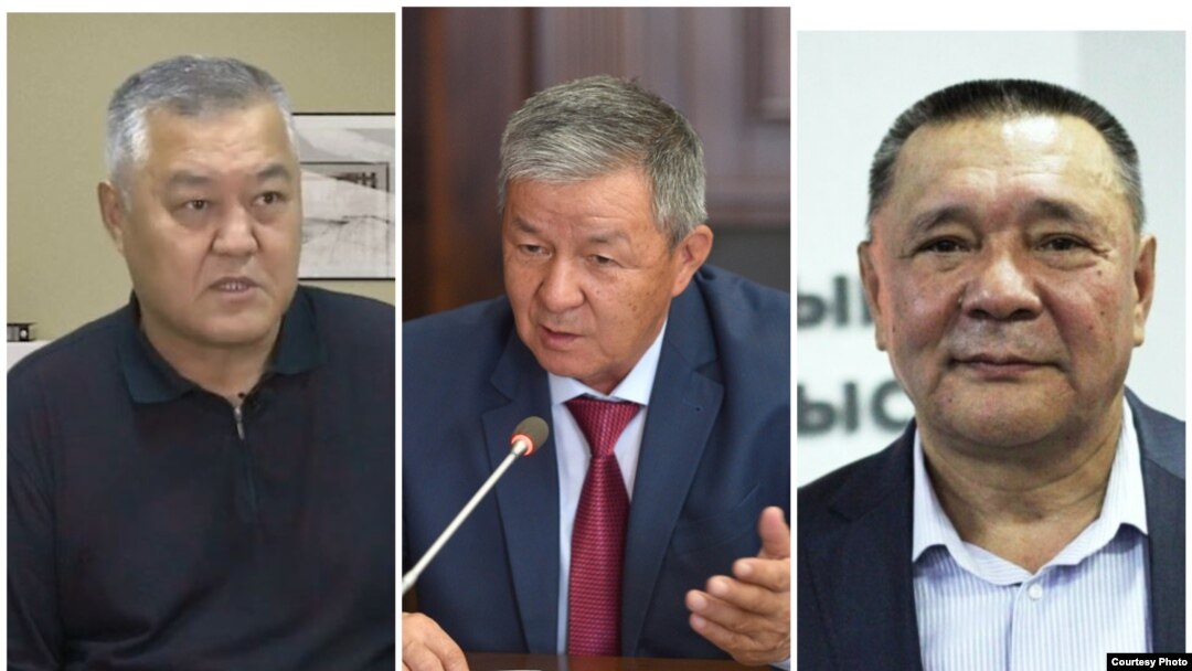 "Ўш воқеаси" юзасидан айбланаётган сиёсатчилар ( ўнгдан чапга) Бектур Асанов, Исмаил Исақов ва Кенешбек Дуйшўбаев.