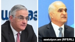 Вице-премьер Армении Мгер Григорян (слева), вице-премьер Азербайджана Шахин Мустафаев