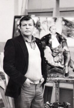 Леанід Шчамялёў у майстэрні, 1983 год