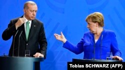 Cancelarul german Angela Merkel şi preşedintele Turciei Recep Erdoğan, Berlin, 28 septembrie 2018