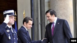 Президент Франции Н.Саркози и президент Грузии М.Саакашвили в Париже, 13.11.2008
