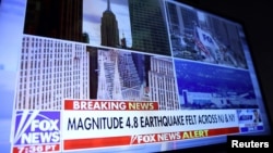 Паведамленьне тэлеканалу Fox News пра землятрус у Нью-Ёрку.