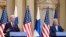 U.S. President Joe Biden (left) and his Finnish counterpart, Sauli Niinisto, speak to reporters in Helsinki on July 13. 
