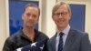 Michael White, a U.S. Navy veteran and U.S. Special Representative for Iran Brian Hook, after White's release. June 4, 2020