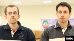 Shane Bauer (left) and Josh Fattal, at the first session of their trial in Tehran Revolutionary Court in February