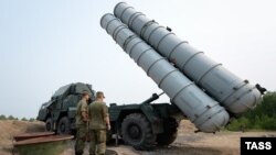 A Russian surface-to-air S-300 missile system is shown during a military drill by Russian Air Force and Air Defense Force units at the Telemba Firing Range in July 2015.