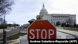 File photo: A stop sign is seen at a security checkpoint at the U.S. Capitol in Washington, March 24, 2019