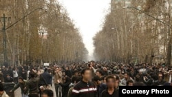 Iranian opposition supporters at an antigovernment protest in Tehran on December 27. (faces blurred by photographer Dara)