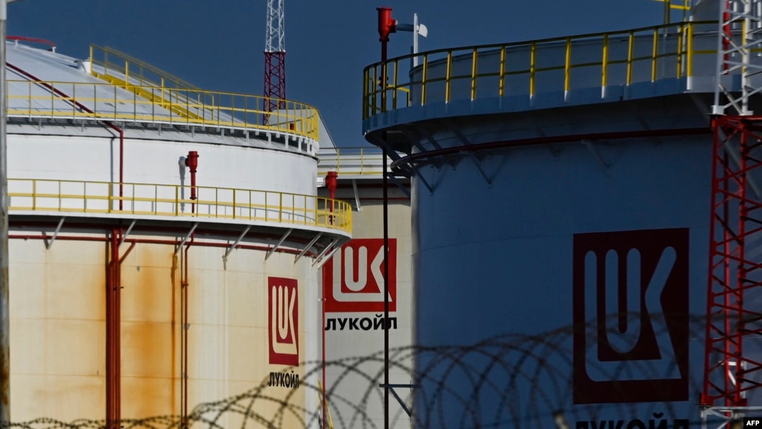 Lukoil fuel storage tanks at Rosenets Port terminal near the city of Burgas on Bulgaria's Black Sea coast.