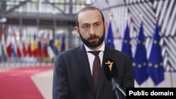 Belgium - Armenian Foreign Minister Ararat Mirzoyan speaks to RFE/RL in Brussels, May 18, 2022.