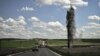 UKRAINE- -- A mortar explodes next to the road leading to the city of Lysychansk in the eastern Ukranian region of Donbas, on May 23, 2022, amid Russian invasion of Ukraine