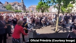 Momentul sădirii unui nou stejar regal în Piața Libertății din Timișoara