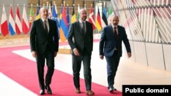 Belgium - European Council President Charles Michel meets with Armenian Prime Minister Nikol Pashinian and Azerbaijani President Ilham Aliyev, Brussels, May 22, 2022.