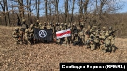 The so-called Macedonian-Bulgarian Foreign Battalion. Bulgarian Defense Minister Dragomir Zakov has said the group's Facebook photos, which include a doctored version of the above image, are fake.