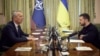 NATO Secretary-General Jens Stoltenberg (left) and Ukrainian President Volodymyr Zelenskiy meet in Kyiv in April.