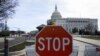 File photo: A stop sign is seen at a security checkpoint at the U.S. Capitol in Washington, March 24, 2019