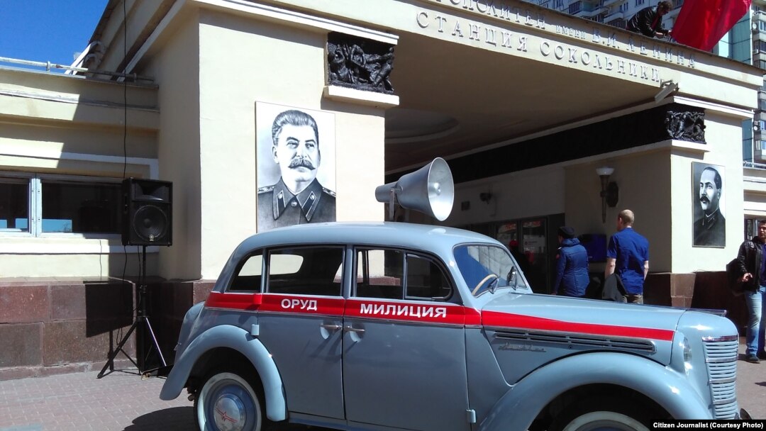 A portrait of Josef Stalin is displayed at the Sokolniki subway station in Moscow. 