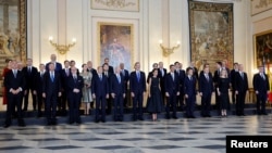 NATO leaders pose for a group photo in Madrid on June 28.