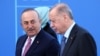 Турският външен министър Мевлют Чавушоглу и президентът Реджеп Тайип Ердоган на срещата на върха на НАТО в Мадрид.