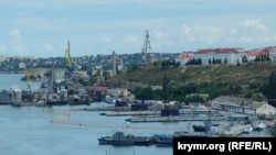 Two Russian cruise-missile submarines are shown moored in Sevastopol in June.