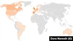  Географическое распределение подтвержденных и предполагаемых случаев оспы обезьян.