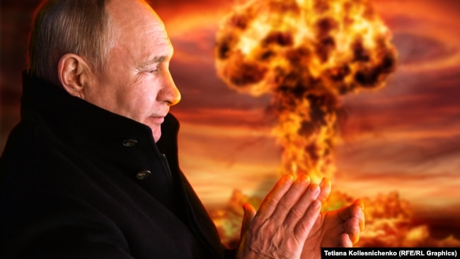 Владимир Путин, Россия и ядерная война. Коллаж
