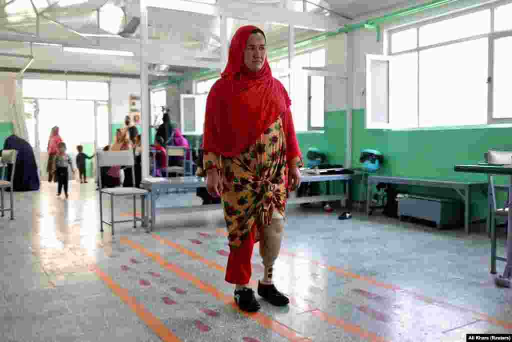 Saderah, 30, lost her leg in a mine blast in Badakhshan Province.