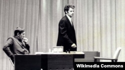  Боби Фишер (вляво) и Борис Спаски в Рейкявик, 1972 година 