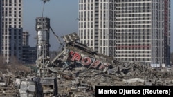 Centru comercial bombardat de ruși la Kiev, 21 martie 2022. 