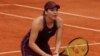 Natela Dzalamidze takes part in the French Open in Paris in 2019.