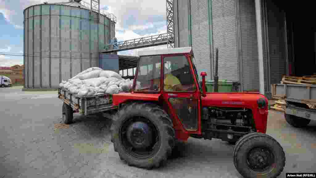 Një fermer duke transportuar grurin me traktor drejt një prej pikave grumbulluese, afër një mulliri ku&nbsp; pastaj bëhet pastrimi, ndarja dhe bluarja.&nbsp;