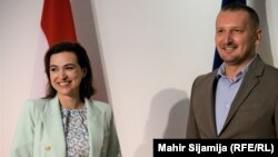 Ministri pravosuđa Austrije i Bosne i Hercegovine, Alma Zadić i Josip Grubeša na konferenciji za medije u Sarajevu