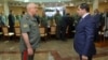 Armenia - General Kamo Kochunts (left), acting army chief of staff, greets Defense Minister Suren Papikian at the start of a meeting in Yerevan, June 28, 2022.