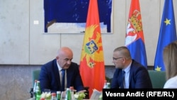 Ministri poljoprivrede Crne Gore i Srbije Vladimir Joković i Branislav Nedimović tokom sastanka u Beogradu, 29. jun 2022.