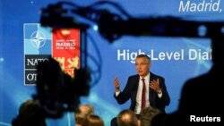 NATO Secretary-General Jens Stoltenberg speaks at the alliance's summit in Madrid on June 28.