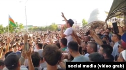 Protesters rally in Karakalpakstan in July last year.