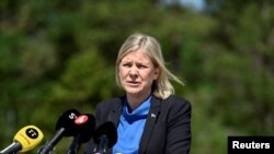 Premijerka Švedske Magdalena Anderson (Andersson) na konferenciji za medije tokom posete ostvru Gotland u Baltičkom moru, Švedska, 3. jul 2022. 