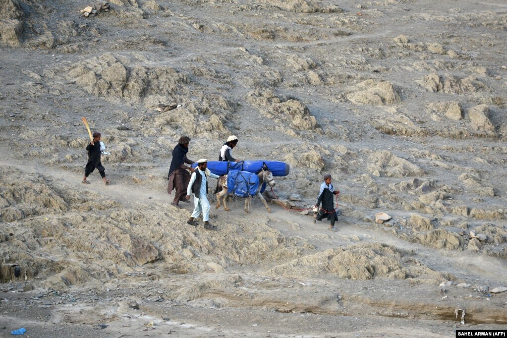 Vullnetarët duke bartur ndihmat dërguara nga Organizata Ndërkombëtare për Migracionin për njerëzit e prekur nga tërmeti vdekjeprurës i fundit në provincën Khost.