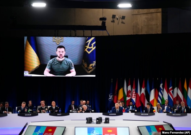 Obraćanje ukrajinskog predsjednika Volodimira Zelenskog liderima NATO-a u Madridu 29. juna 2022.