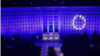 Parlamentul de la Chișinău luminat în culorile Uniunii Europene, de ziua Europei, pe 9 mai 2022, vedere din clădirea Președinției