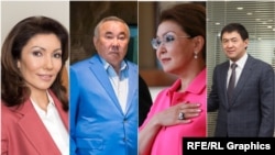 Солдон оңго: Алия Назарбаева, Болат Назарбаев, Дарига Назарбаева жана Кайрат Сатыбалды.