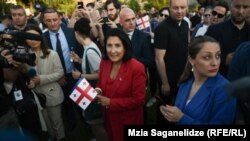 სალომე ზურაბიშვილი ევროინტეგრაციის მხარდამჭერ აქციაზე.16 ივნისი, 2022 წელი