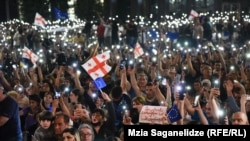 Georgians rally in support of European integration in Tbilisi on June 24.