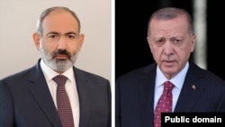 სომხეთის პრემიერ-მინისტრი ნიკოლ ფაშინიანი (მარცხნივ) და თურქეთის პრეზიდენტი რეჯეპ ტაიპ ერდოანი